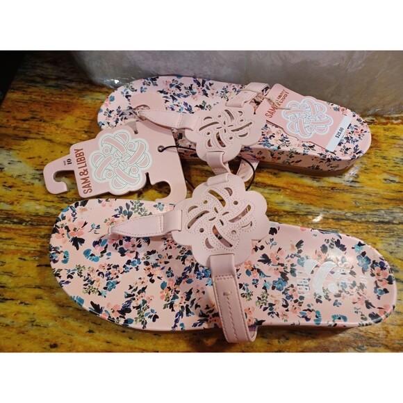 NWT Sam & Libby flowered pink flip flop sandal size 10 Ladies clearance Lovely - Picture 4 of 6